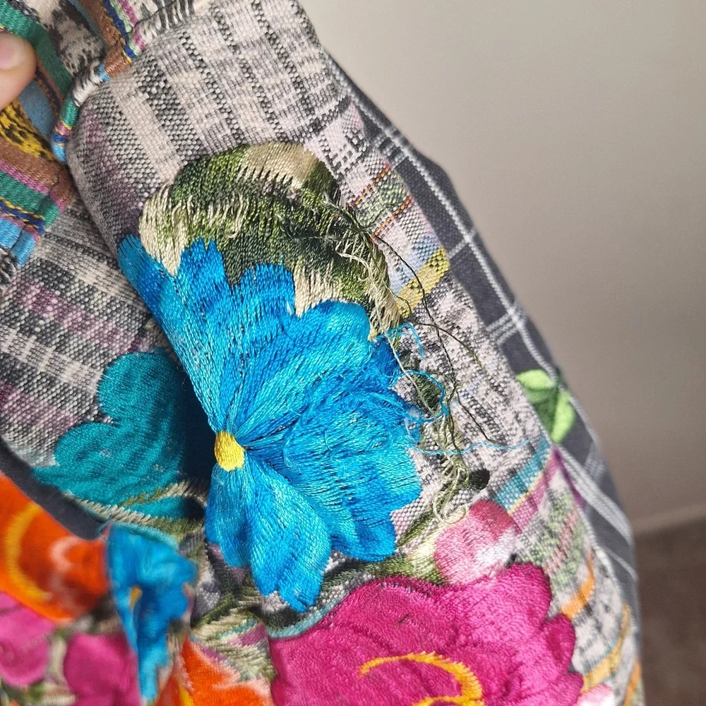 Y2K Baja Festival Hobo Hippie Bag Embroidered Southwestern Aztec Floral Flowers